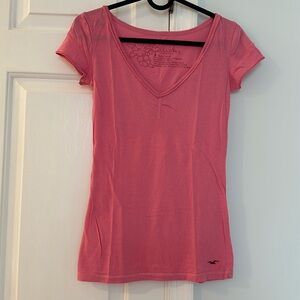 Hollister Pink V-neck Short Sleeves Top